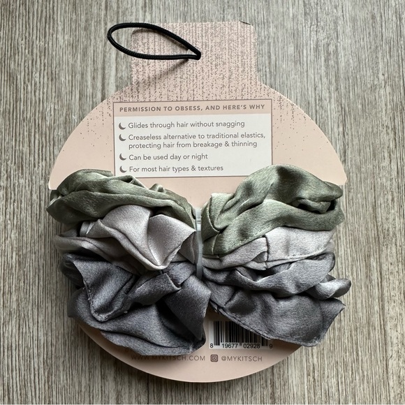 Kitsch Hair Accessory Sets: 3 Flat Lay Claw Clips and 6 Satin Scrunchies - Picture 3 of 5